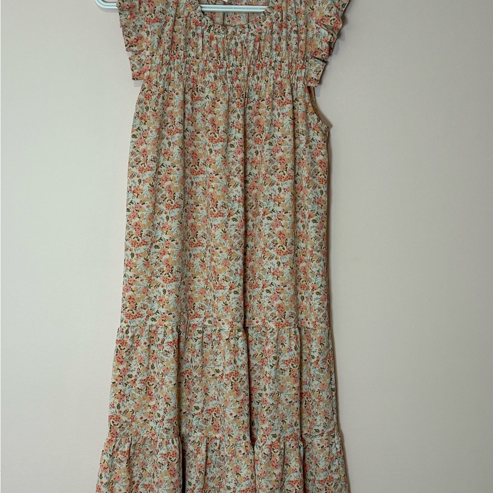 Monteau Orange and Green Smocked Tiered Sundress